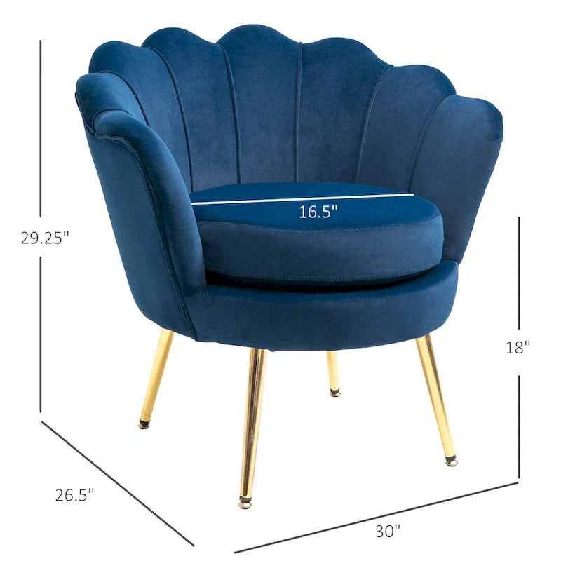 HOMCOM Fauteuil d'appoint élégant en velours/Fauteuil de club avec pieds en métal doré pour salon - 29,5 x 24,75 x 28,75