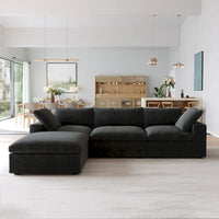 Canapé Sectionnel Noir Commix Garni de Plumes Surdimensionné avec Pouf