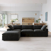 Canapé Sectionnel Noir Commix Garni de Plumes Surdimensionné avec Pouf