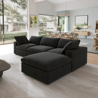 Canapé Sectionnel Noir Commix Garni de Plumes Surdimensionné avec Pouf