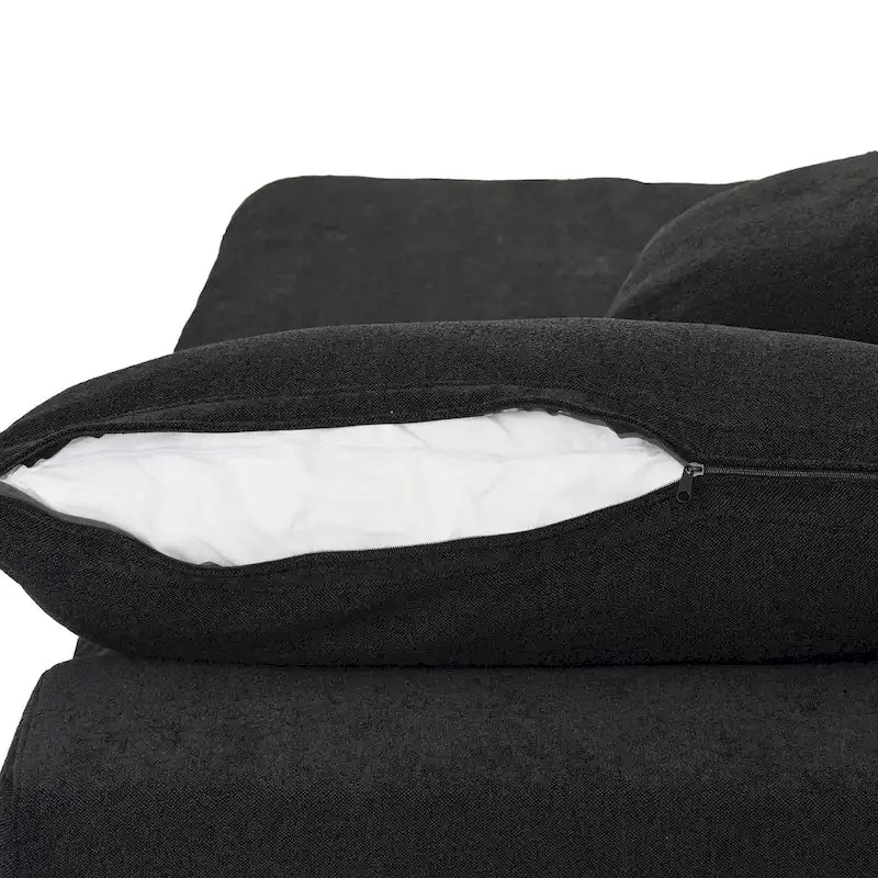 Canapé Sectionnel Noir Commix Garni de Plumes Surdimensionné avec Pouf