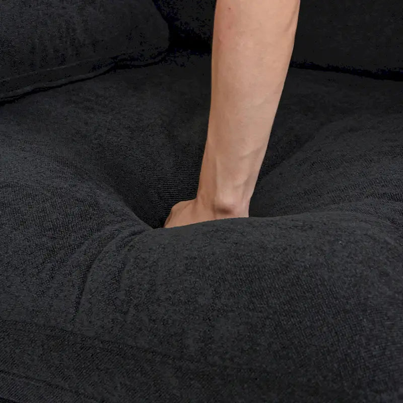 Canapé Sectionnel Noir Commix Garni de Plumes Surdimensionné avec Pouf