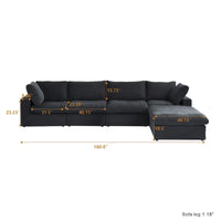 Canapé Sectionnel Noir Commix Garni de Plumes Surdimensionné avec Pouf