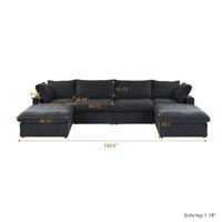 Canapé Sectionnel Noir Commix Garni de Plumes Surdimensionné avec Pouf