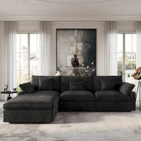 Canapé Sectionnel Noir Commix Garni de Plumes Surdimensionné avec Pouf