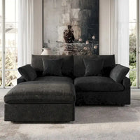 Canapé Sectionnel Noir Commix Garni de Plumes Surdimensionné avec Pouf