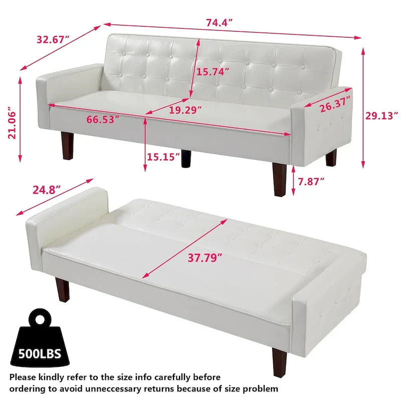 Canapé futon en PU pour salon, canapé-lit convertible en similicuir, capitonné, pour chambre à coucher