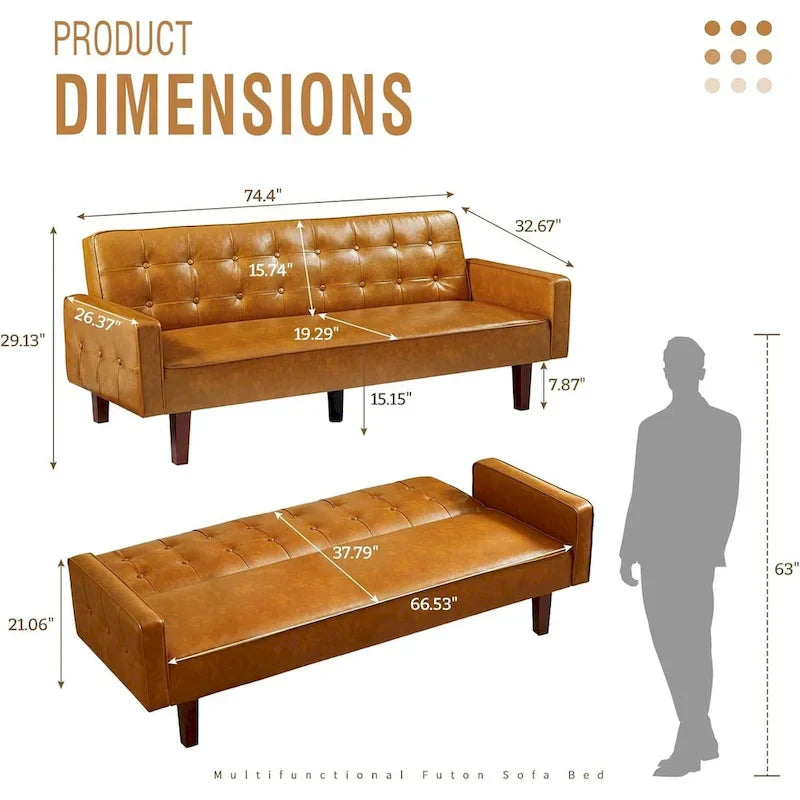 Canapé futon en PU pour salon, canapé-lit convertible en similicuir, capitonné, pour chambre à coucher