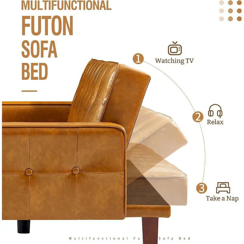 Canapé futon en PU pour salon, canapé-lit convertible en similicuir, capitonné, pour chambre à coucher