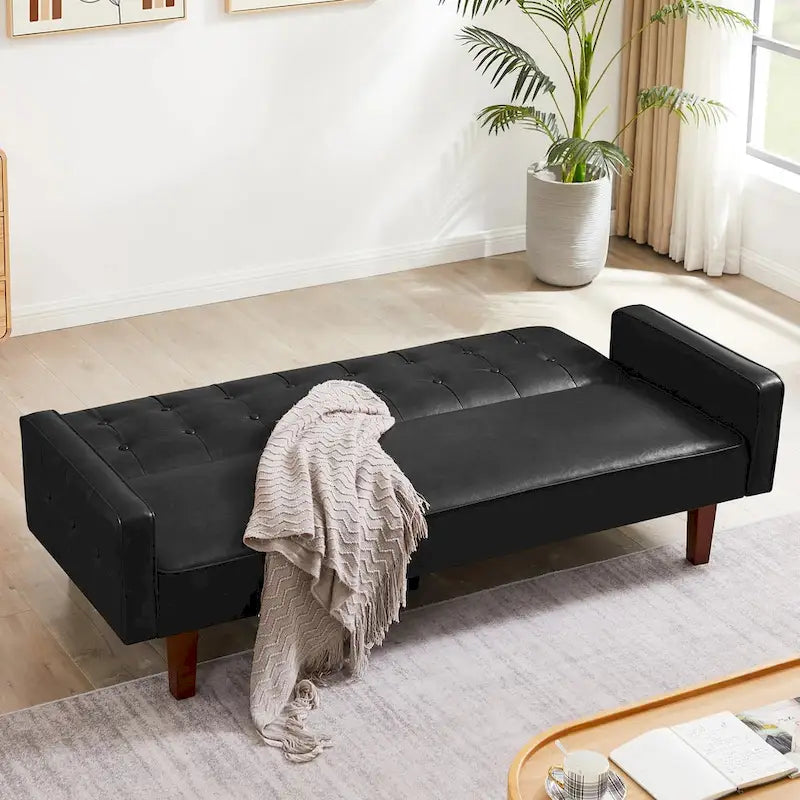 Canapé futon en PU pour salon, canapé-lit convertible en similicuir, capitonné, pour chambre à coucher