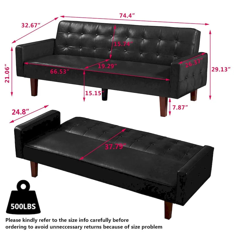 Canapé futon en PU pour salon, canapé-lit convertible en similicuir, capitonné, pour chambre à coucher
