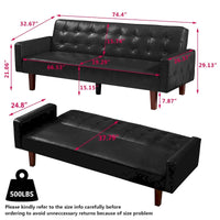 Canapé futon en PU pour salon, canapé-lit convertible en similicuir, capitonné, pour chambre à coucher