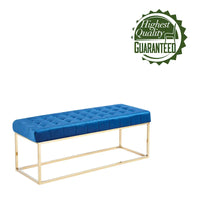 Banc en Velours Tufté Porthos Home Wenn avec Pieds en Chrome Doré