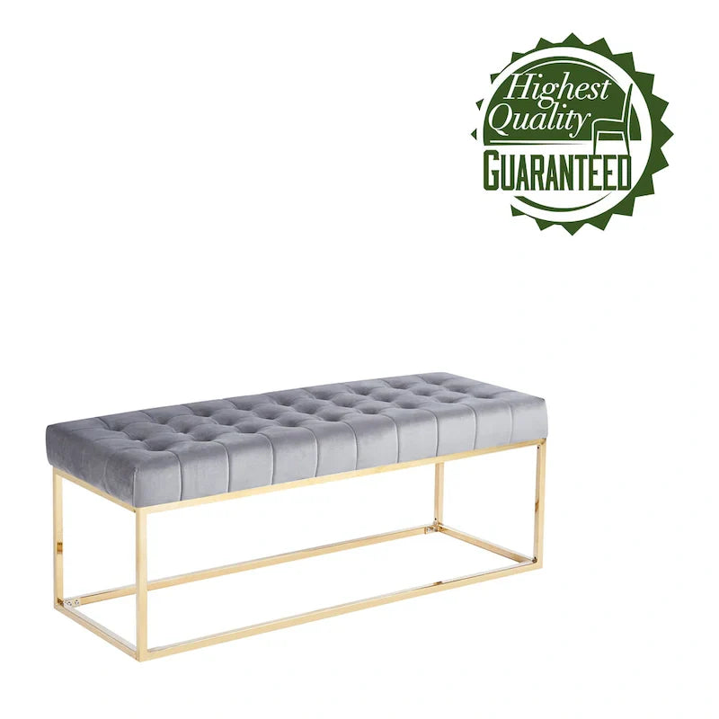 Banc en Velours Tufté Porthos Home Wenn avec Pieds en Chrome Doré