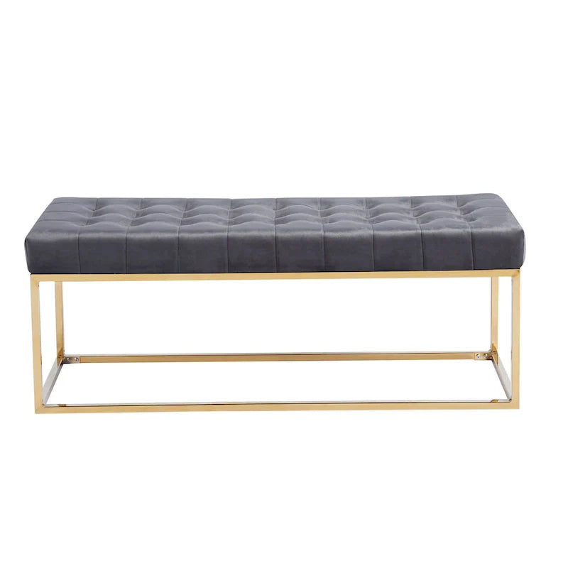 Banc en Velours Tufté Porthos Home Wenn avec Pieds en Chrome Doré