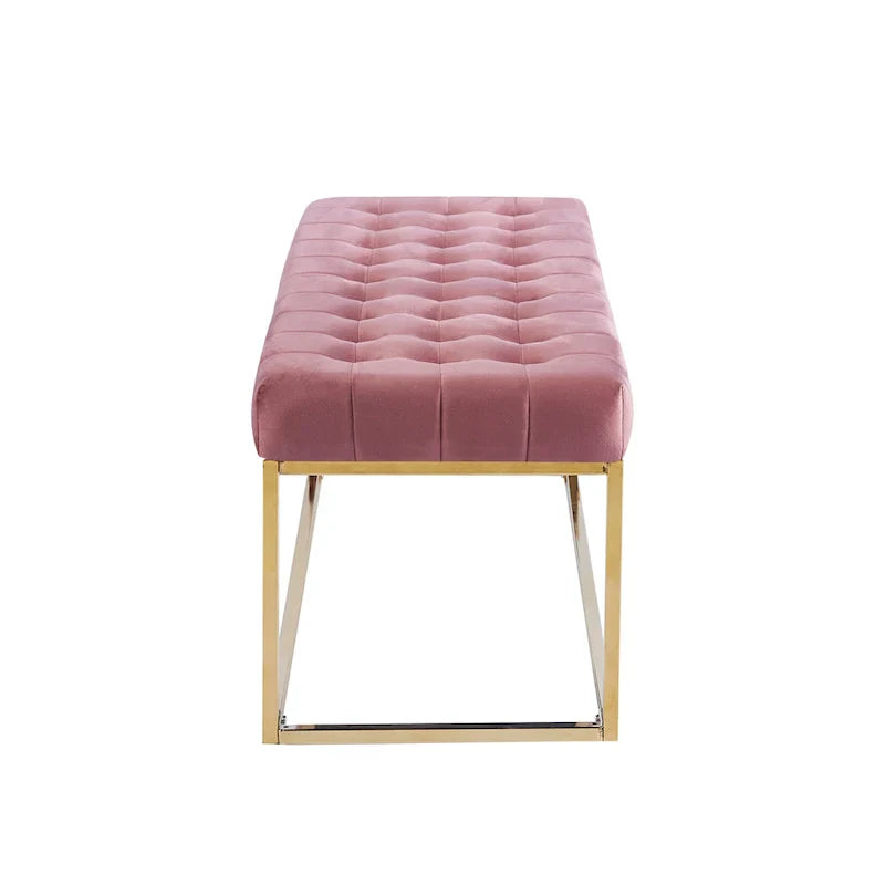 Banc en Velours Tufté Porthos Home Wenn avec Pieds en Chrome Doré