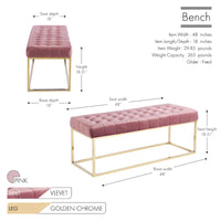Banc en Velours Tufté Porthos Home Wenn avec Pieds en Chrome Doré