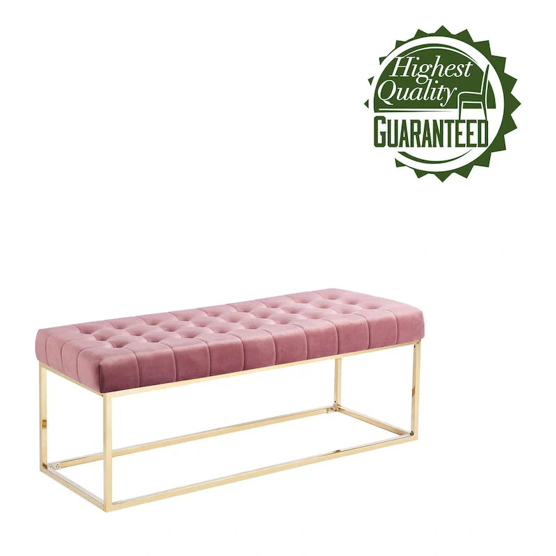 Banc en Velours Tufté Porthos Home Wenn avec Pieds en Chrome Doré