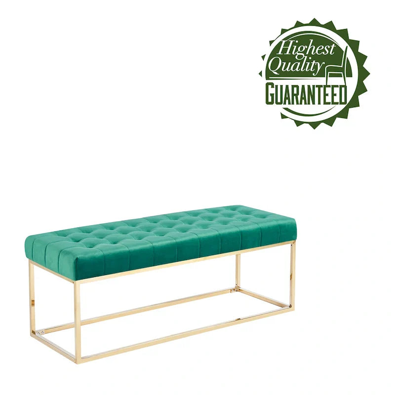 Banc en Velours Tufté Porthos Home Wenn avec Pieds en Chrome Doré