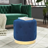 Adeco Pouf Rond en Velours Repose-Pieds de Coiffeuse Base Plaqué Or