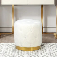 Adeco Pouf Rond en Velours Repose-Pieds de Coiffeuse Base Plaqué Or
