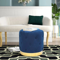 Adeco Pouf Rond en Velours Repose-Pieds de Coiffeuse Base Plaqué Or