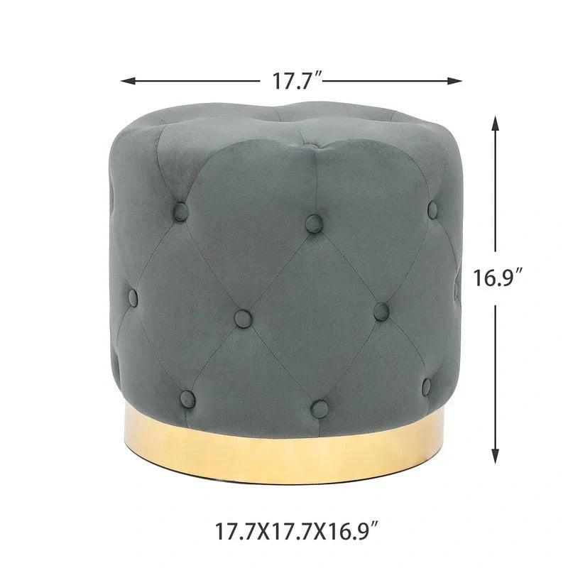 Adeco Pouf Rond en Velours Repose-Pieds de Coiffeuse Base Plaqué Or