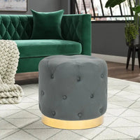 Adeco Pouf Rond en Velours Repose-Pieds de Coiffeuse Base Plaqué Or