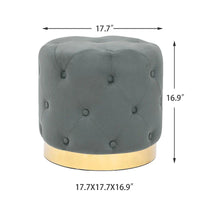 Adeco Pouf Rond en Velours Repose-Pieds de Coiffeuse Base Plaqué Or
