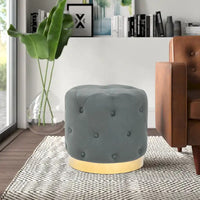 Adeco Pouf Rond en Velours Repose-Pieds de Coiffeuse Base Plaqué Or