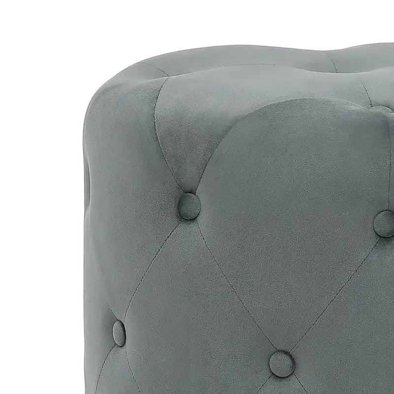Adeco Pouf Rond en Velours Repose-Pieds de Coiffeuse Base Plaqué Or