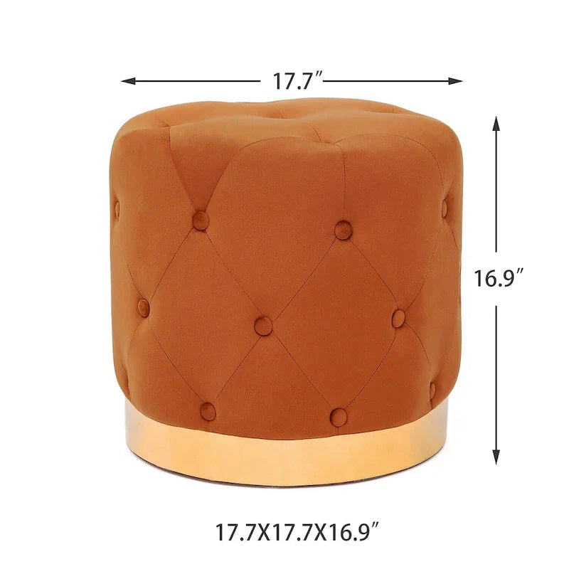 Adeco Pouf Rond en Velours Repose-Pieds de Coiffeuse Base Plaqué Or