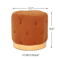 Adeco Pouf Rond en Velours Repose-Pieds de Coiffeuse Base Plaqué Or