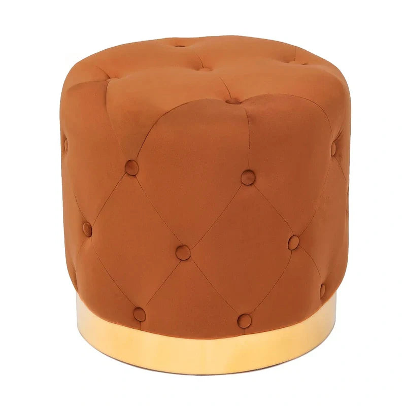 Adeco Pouf Rond en Velours Repose-Pieds de Coiffeuse Base Plaqué Or
