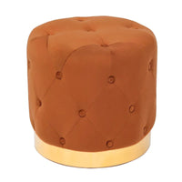 Adeco Pouf Rond en Velours Repose-Pieds de Coiffeuse Base Plaqué Or