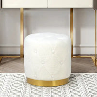 Adeco Pouf Rond en Velours Repose-Pieds de Coiffeuse Base Plaqué Or