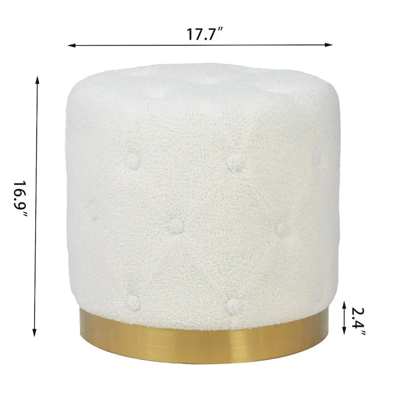 Adeco Pouf Rond en Velours Repose-Pieds de Coiffeuse Base Plaqué Or