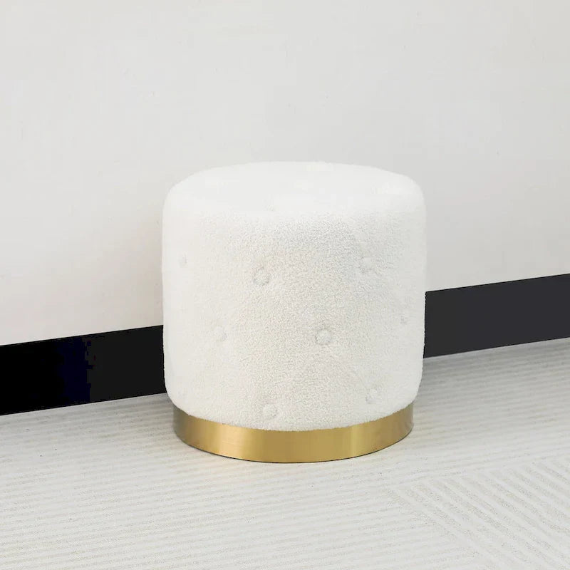 Adeco Pouf Rond en Velours Repose-Pieds de Coiffeuse Base Plaqué Or