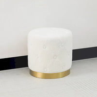 Adeco Pouf Rond en Velours Repose-Pieds de Coiffeuse Base Plaqué Or