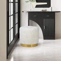 Adeco Pouf Rond en Velours Repose-Pieds de Coiffeuse Base Plaqué Or