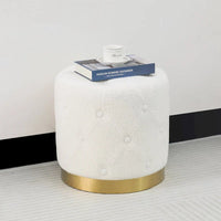 Adeco Pouf Rond en Velours Repose-Pieds de Coiffeuse Base Plaqué Or