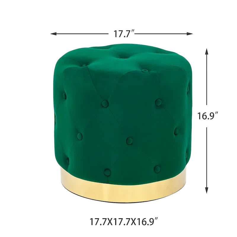 Adeco Pouf Rond en Velours Repose-Pieds de Coiffeuse Base Plaqué Or