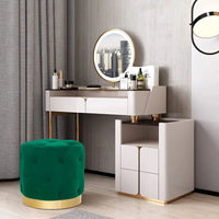 Adeco Pouf Rond en Velours Repose-Pieds de Coiffeuse Base Plaqué Or