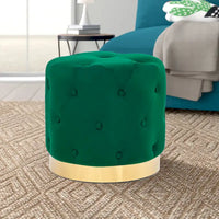 Adeco Pouf Rond en Velours Repose-Pieds de Coiffeuse Base Plaqué Or