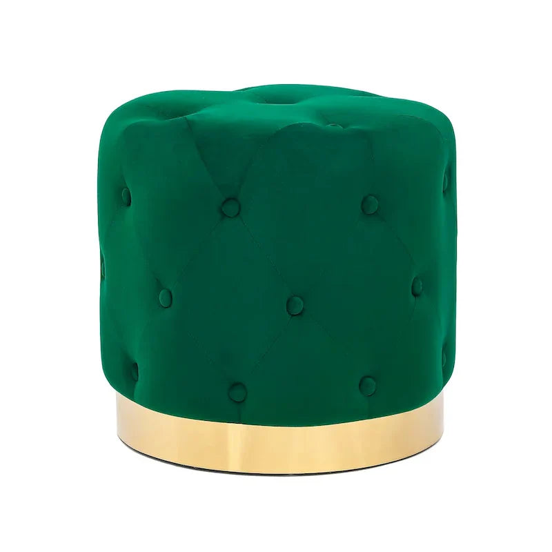 Adeco Pouf Rond en Velours Repose-Pieds de Coiffeuse Base Plaqué Or