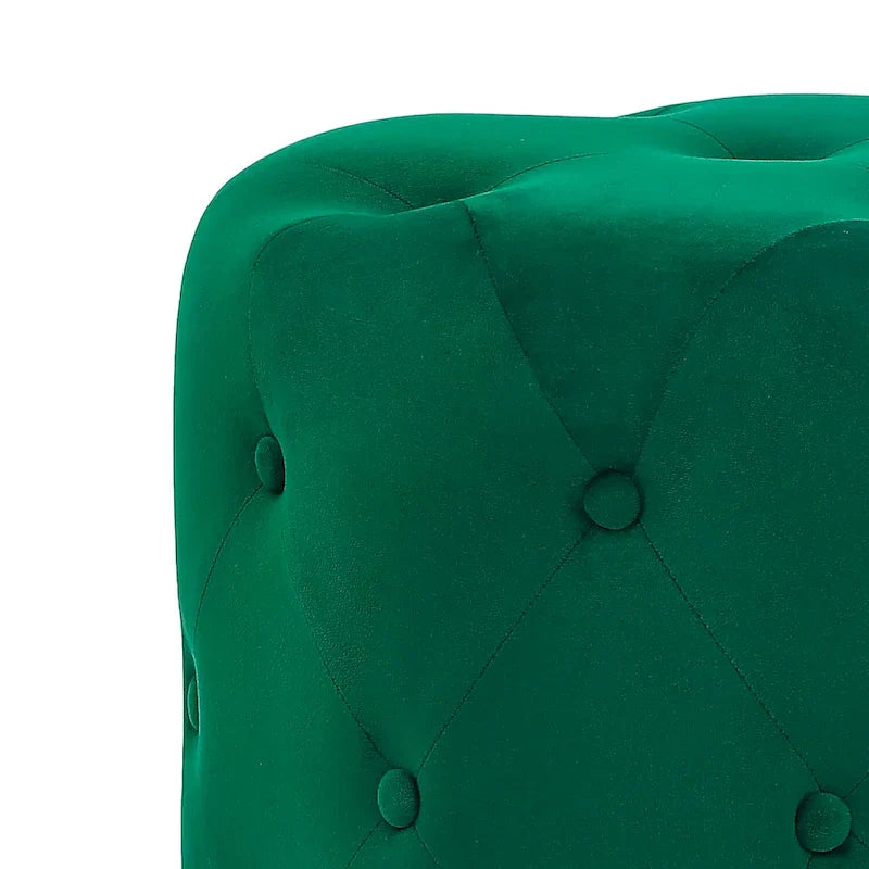 Adeco Pouf Rond en Velours Repose-Pieds de Coiffeuse Base Plaqué Or