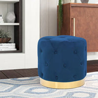 Adeco Pouf Rond en Velours Repose-Pieds de Coiffeuse Base Plaqué Or