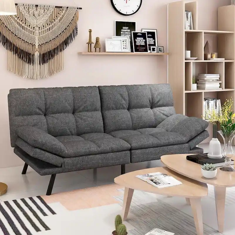 Canapé-lit futon, canapé pliable en mousse à mémoire de forme, causeuse convertible avec accoudoirs réglables pour petit espace