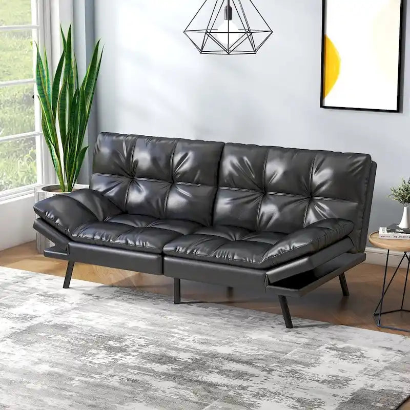 Canapé-lit futon, canapé pliable en mousse à mémoire de forme, causeuse convertible avec accoudoirs réglables pour petit espace