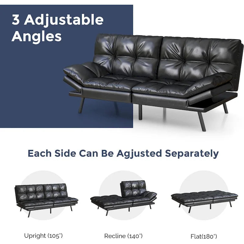 Canapé-lit futon, canapé pliable en mousse à mémoire de forme, causeuse convertible avec accoudoirs réglables pour petit espace